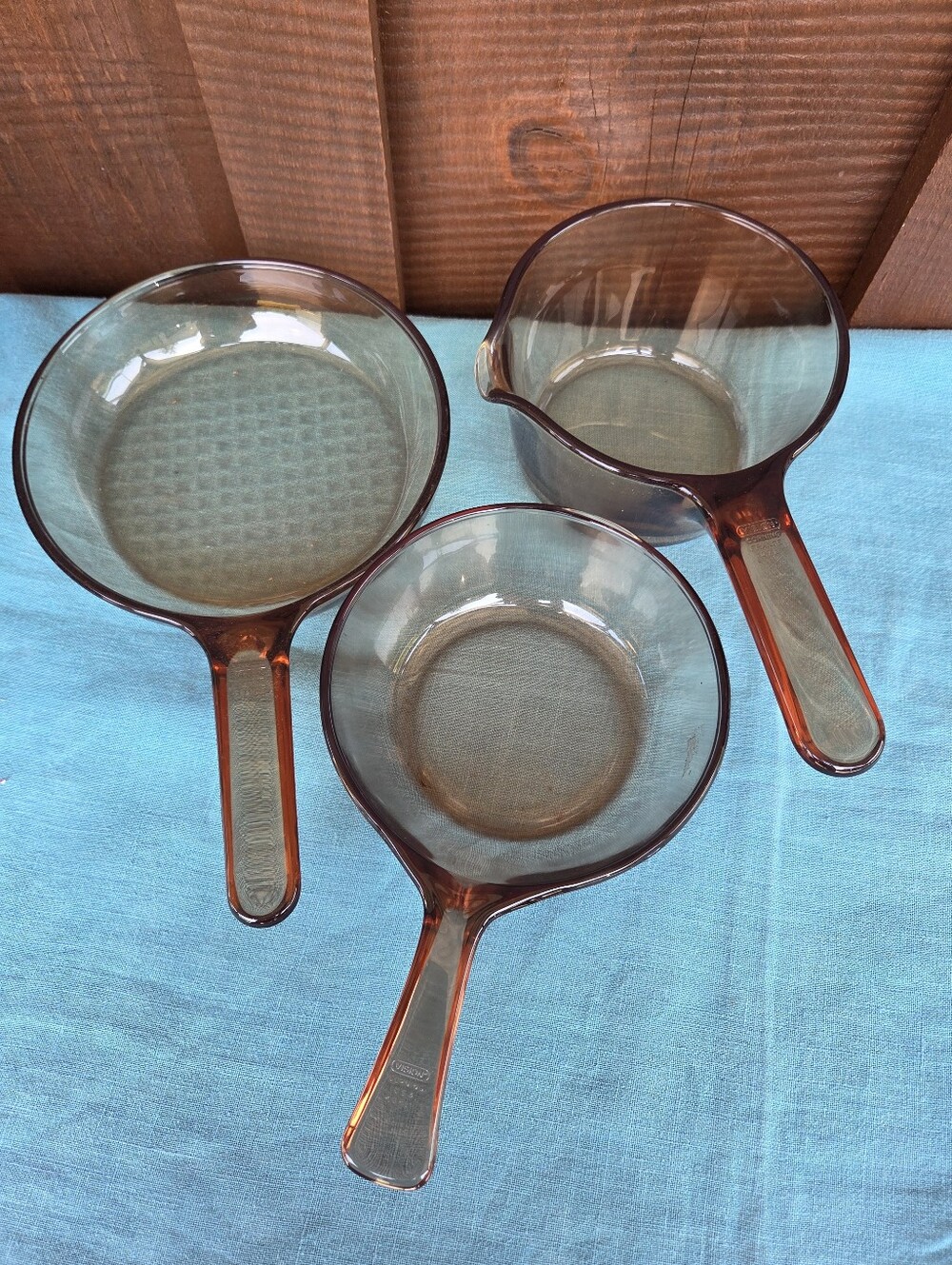 Vtg Corning Vision Brown Glass Cookware Small Pots